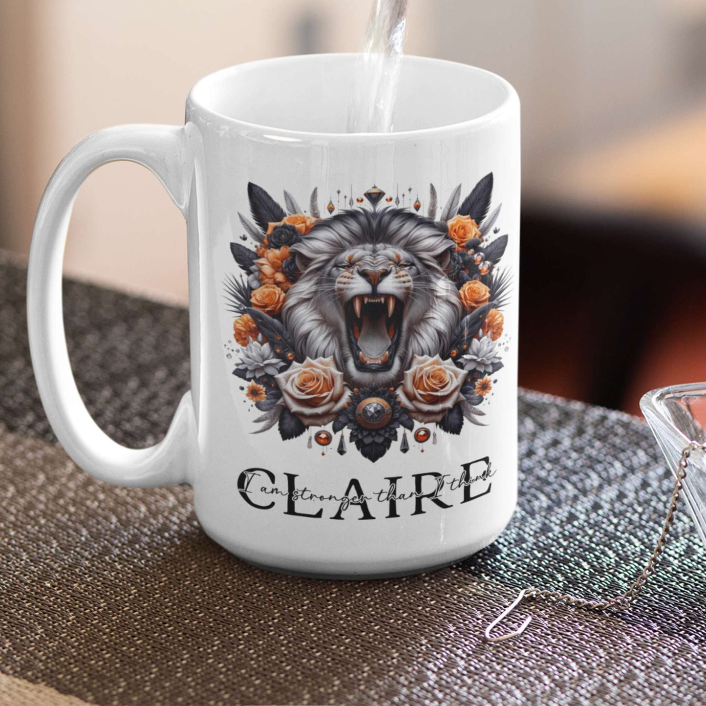 Personalised Roaring Lion Mugs & Tumblers: 11oz Black Inner, 15oz White, 20oz Insulated - Majestic Lion Drinkware for Coffee & Tea Lovers, Unique Gifts for All Occasions