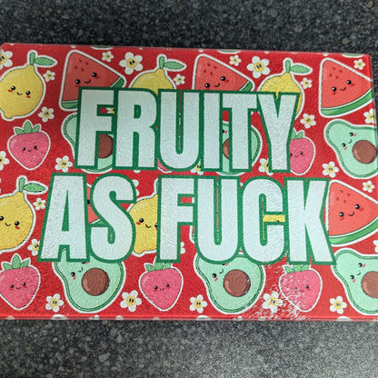 Fruity As Fuck Chinchilla Textured Glass Chopping Board - Colourful Kitchen Décor, Durable 28x20 cm