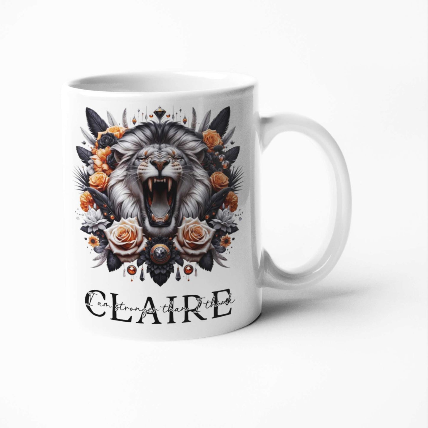 Personalised Roaring Lion Mugs & Tumblers: 11oz Black Inner, 15oz White, 20oz Insulated - Majestic Lion Drinkware for Coffee & Tea Lovers, Unique Gifts for All Occasions