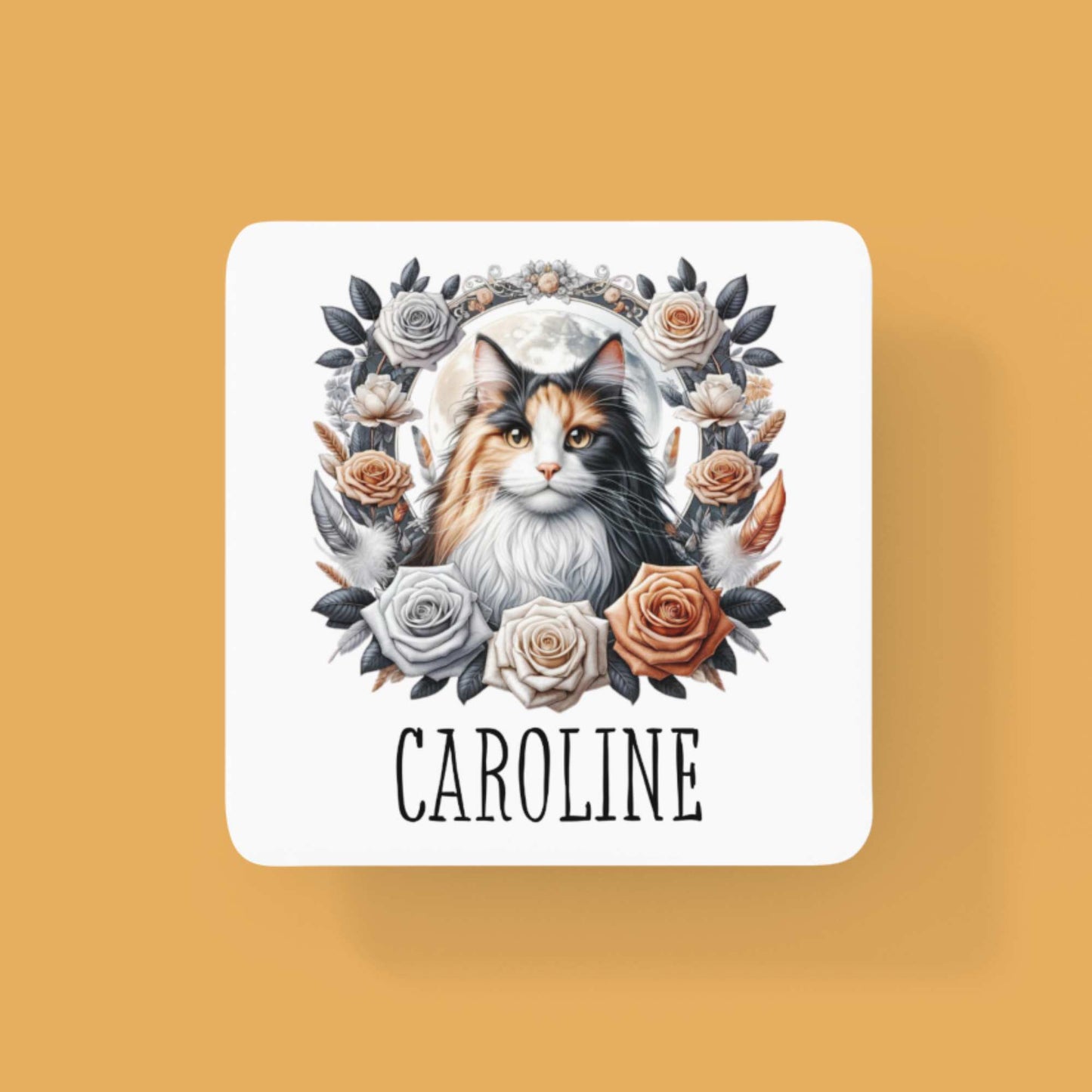 Calico long haired cat personalised tumbler, mug or coaster