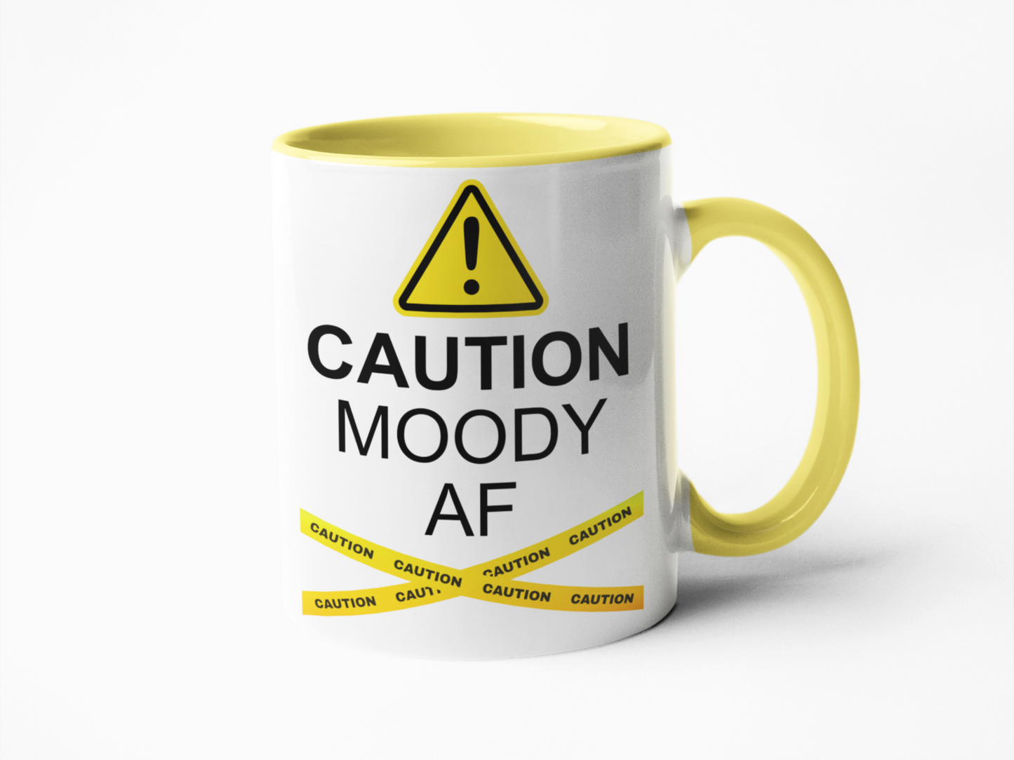 Caution moody af funny coffee mug