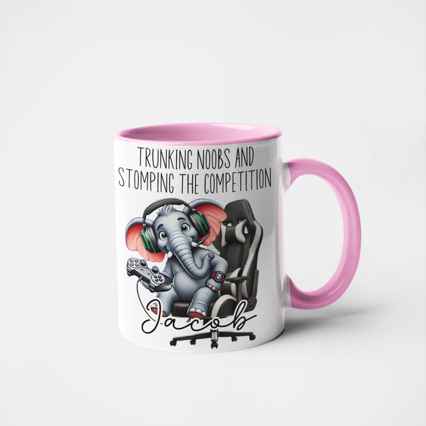 Trunking Noobs & Stomping the Competition Personalised Gamer Elephant Mug – Custom Name Gift for Gamers, Boys, Girls, Teens & Adults – Funny Gaming Mug for Birthdays & Christmas