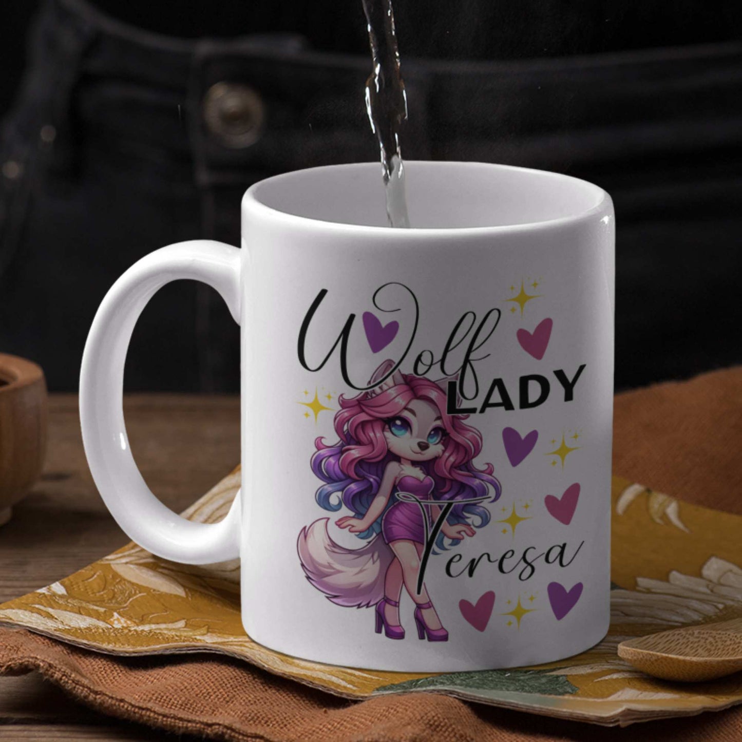 Wolf Lady Mug - Personalised Cute & Sassy Wolf Character - Perfect Gift for Wolf Lovers, Birthdays & Mother's Day