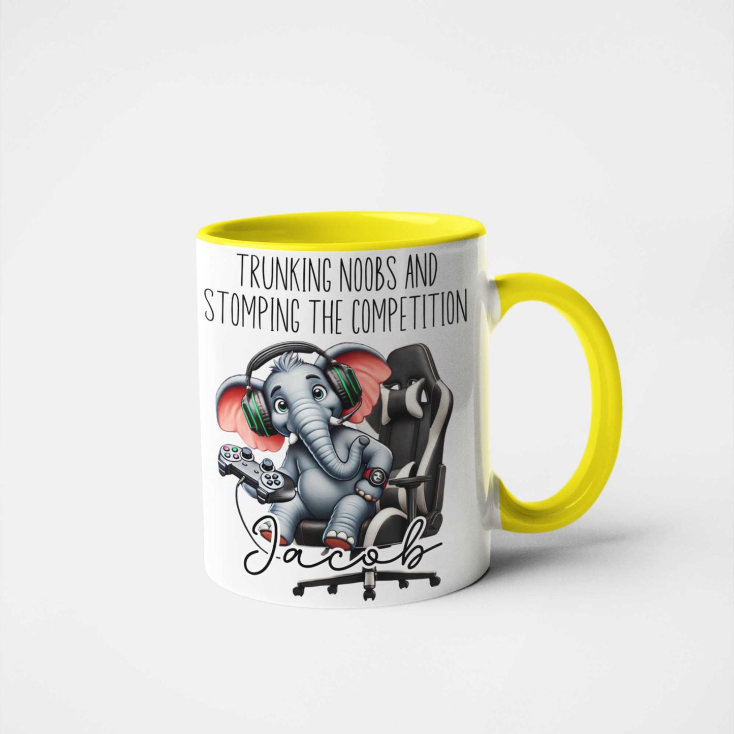 Trunking Noobs & Stomping the Competition Personalised Gamer Elephant Mug – Custom Name Gift for Gamers, Boys, Girls, Teens & Adults – Funny Gaming Mug for Birthdays & Christmas