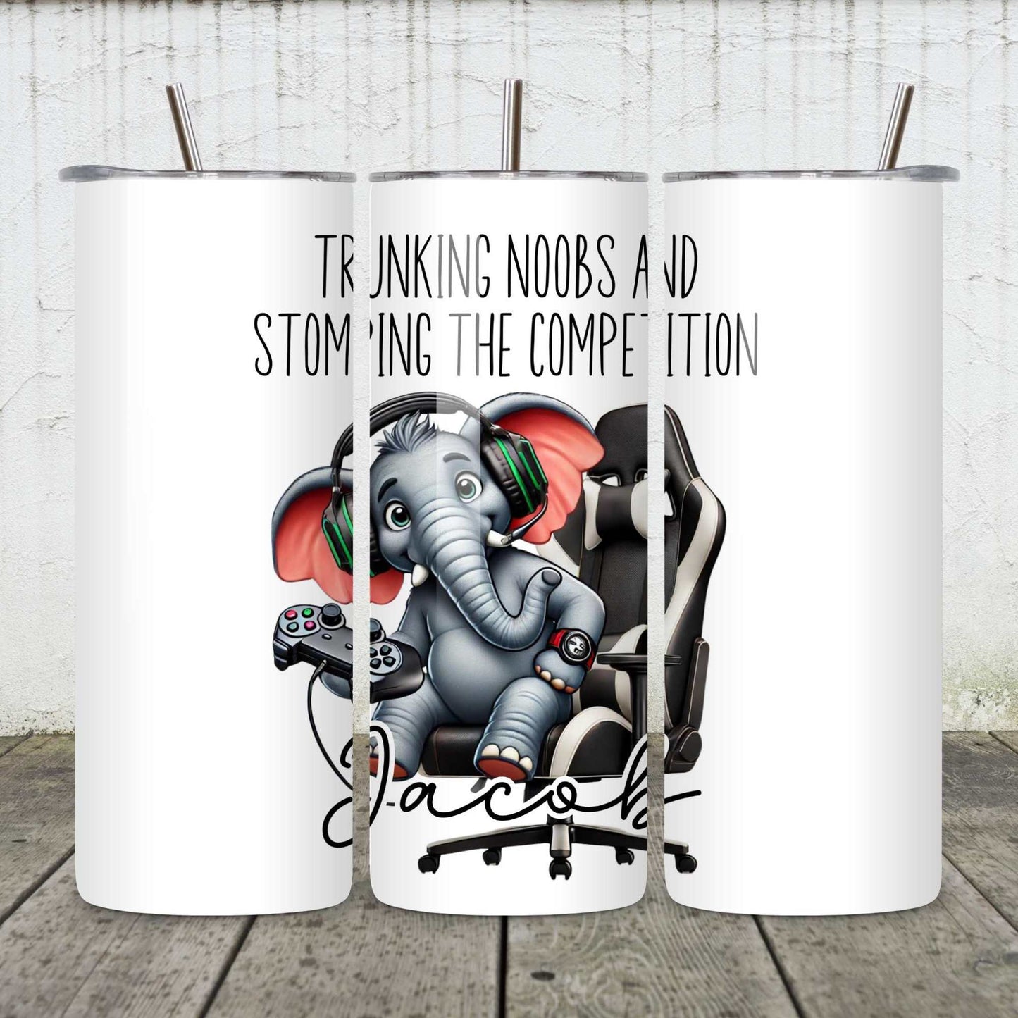 Trunking Noobs & Stomping the Competition Personalised Gamer Elephant Mug – Custom Name Gift for Gamers, Boys, Girls, Teens & Adults – Funny Gaming Mug for Birthdays & Christmas