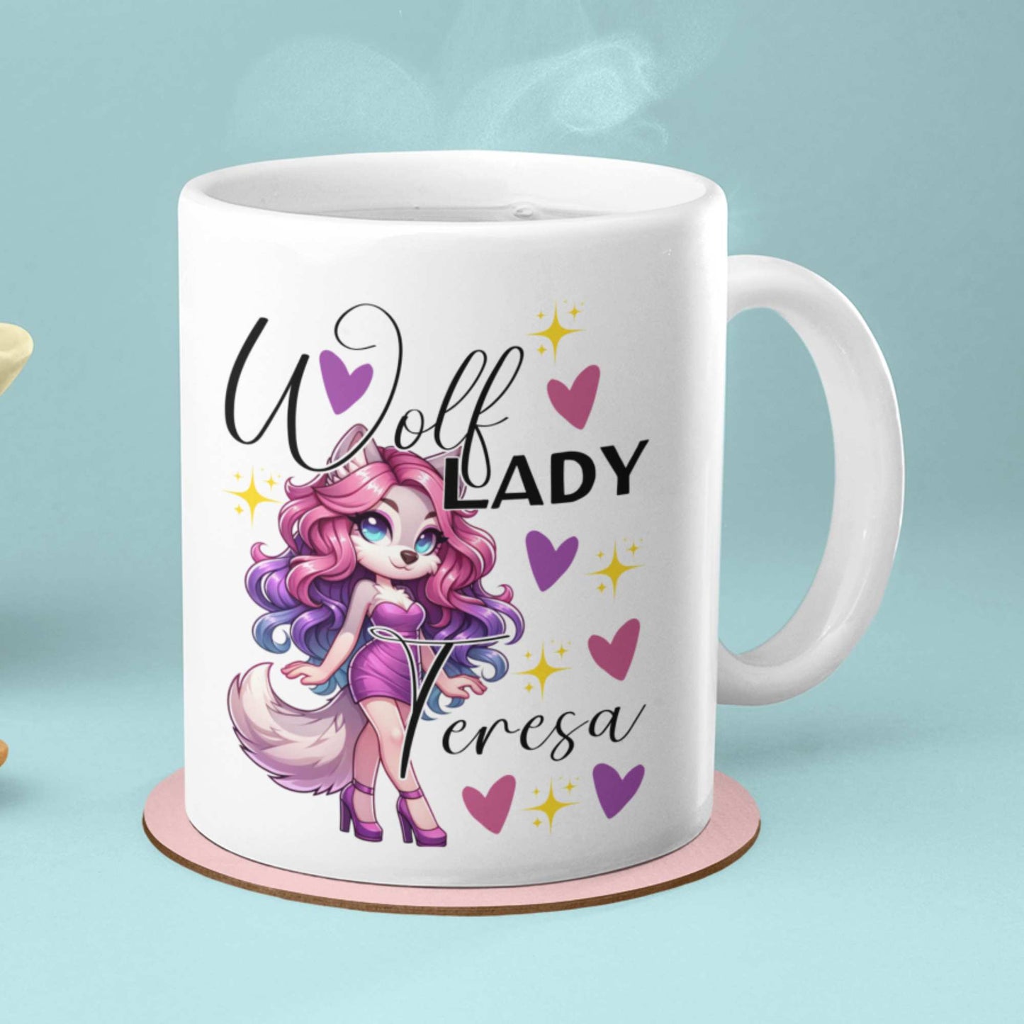 Wolf Lady Mug - Personalised Cute & Sassy Wolf Character - Perfect Gift for Wolf Lovers, Birthdays & Mother's Day