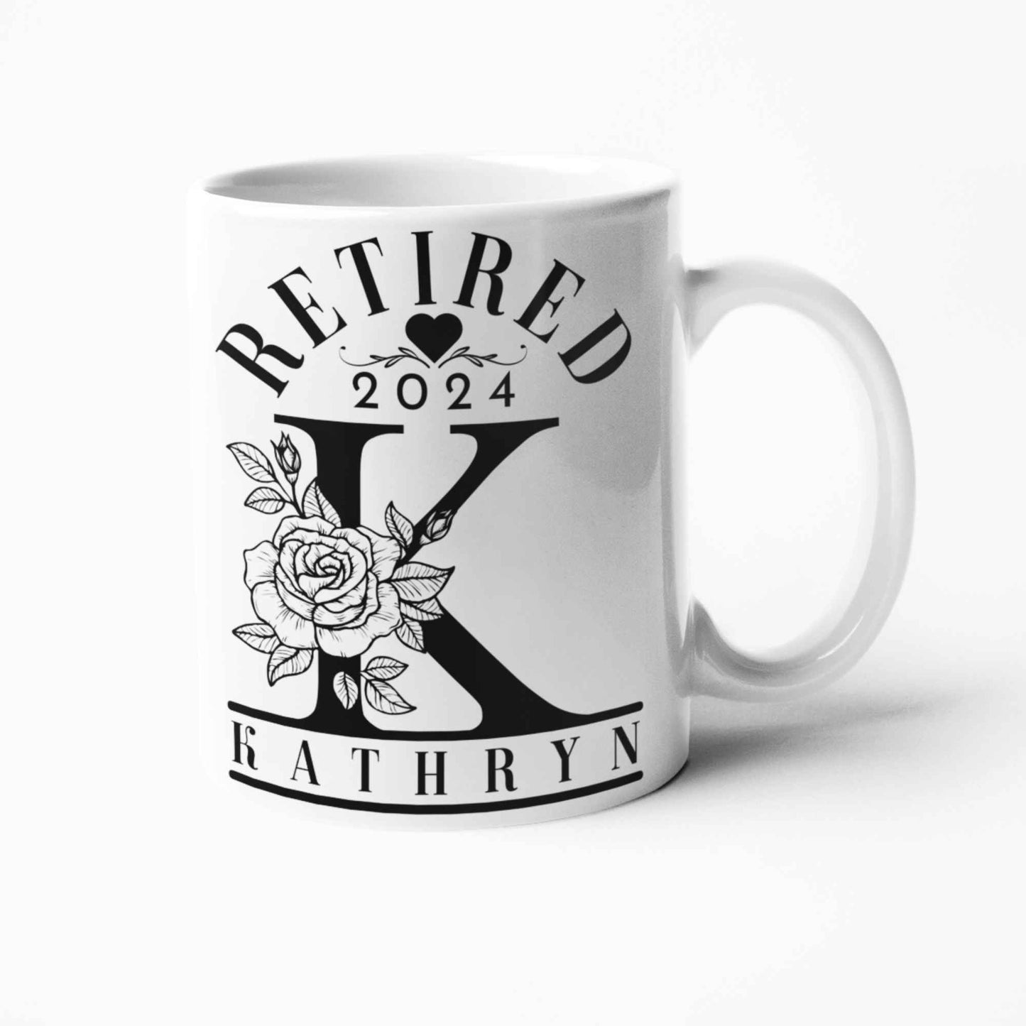 Retired 2024 Custom Name Mug - Personalised Retirement Gifts for Women, Elegant Retirement Mugs, UK