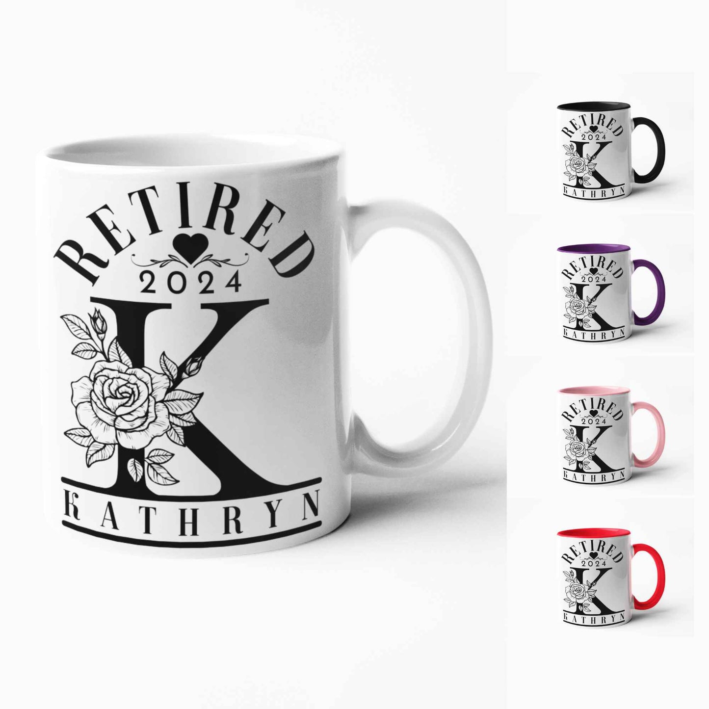 Retired 2024 Custom Name Mug - Personalised Retirement Gifts for Women, Elegant Retirement Mugs, UK