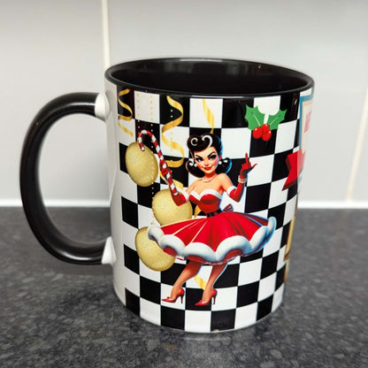 Merry Christmas F*ckers Cheeky Festive 1950s Style Pin-Up Mug – 11oz Black Handle – Funny Holiday Gift for Adults Limited Edition