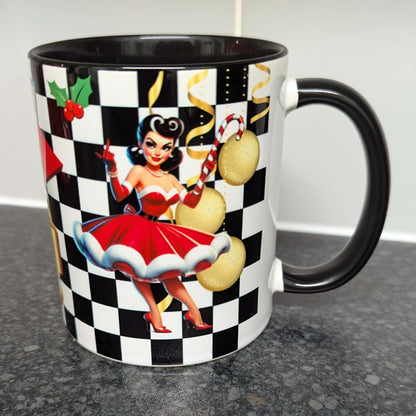 Merry Christmas F*ckers Cheeky Festive 1950s Style Pin-Up Mug – 11oz Black Handle – Funny Holiday Gift for Adults Limited Edition