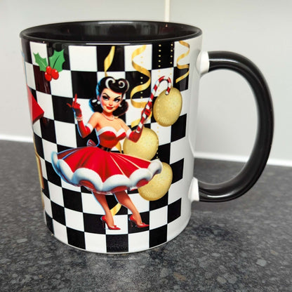 Merry Christmas F*ckers Cheeky Festive 1950s Style Pin-Up Mug – 11oz Black Handle – Funny Holiday Gift for Adults Limited Edition