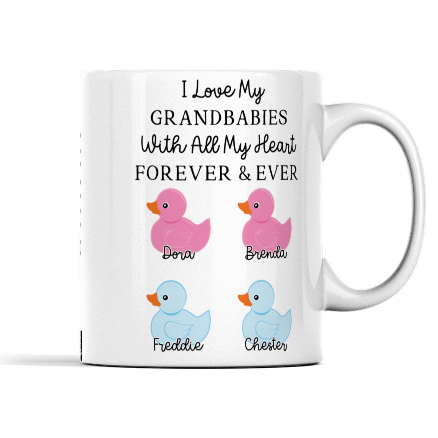 Personalised Grandparent Mug - Customised with Grandchildren's Names and Genders | Unique Duck Gift for Nan, Granny, Grandad | Special Keepsake Mug