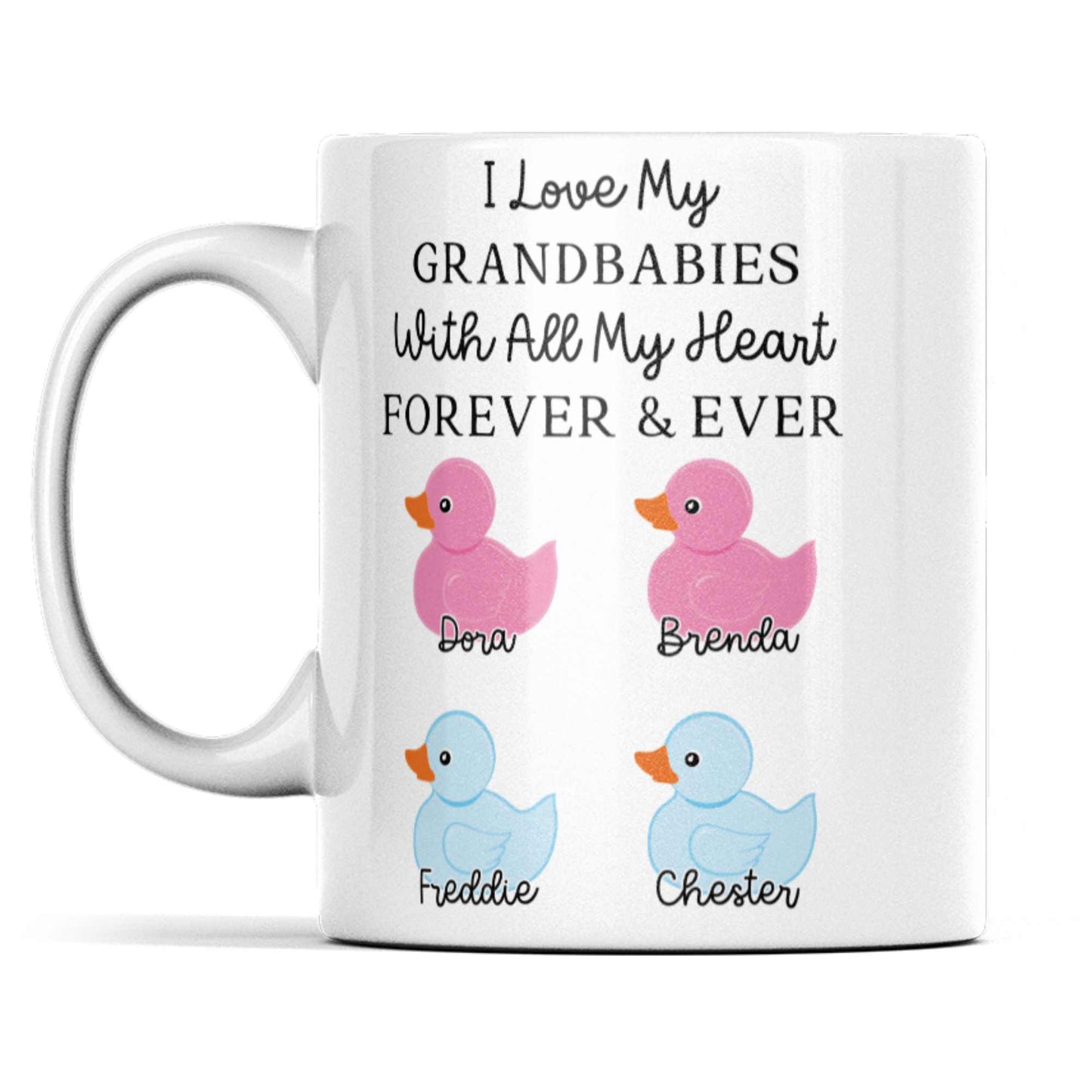 Personalised Grandparent Mug - Customised with Grandchildren's Names and Genders | Unique Duck Gift for Nan, Granny, Grandad | Special Keepsake Mug