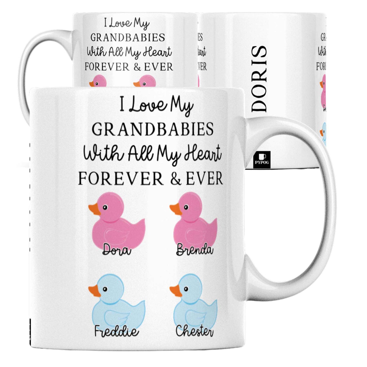 Personalised Grandparent Mug - Customised with Grandchildren's Names and Genders | Unique Duck Gift for Nan, Granny, Grandad | Special Keepsake Mug