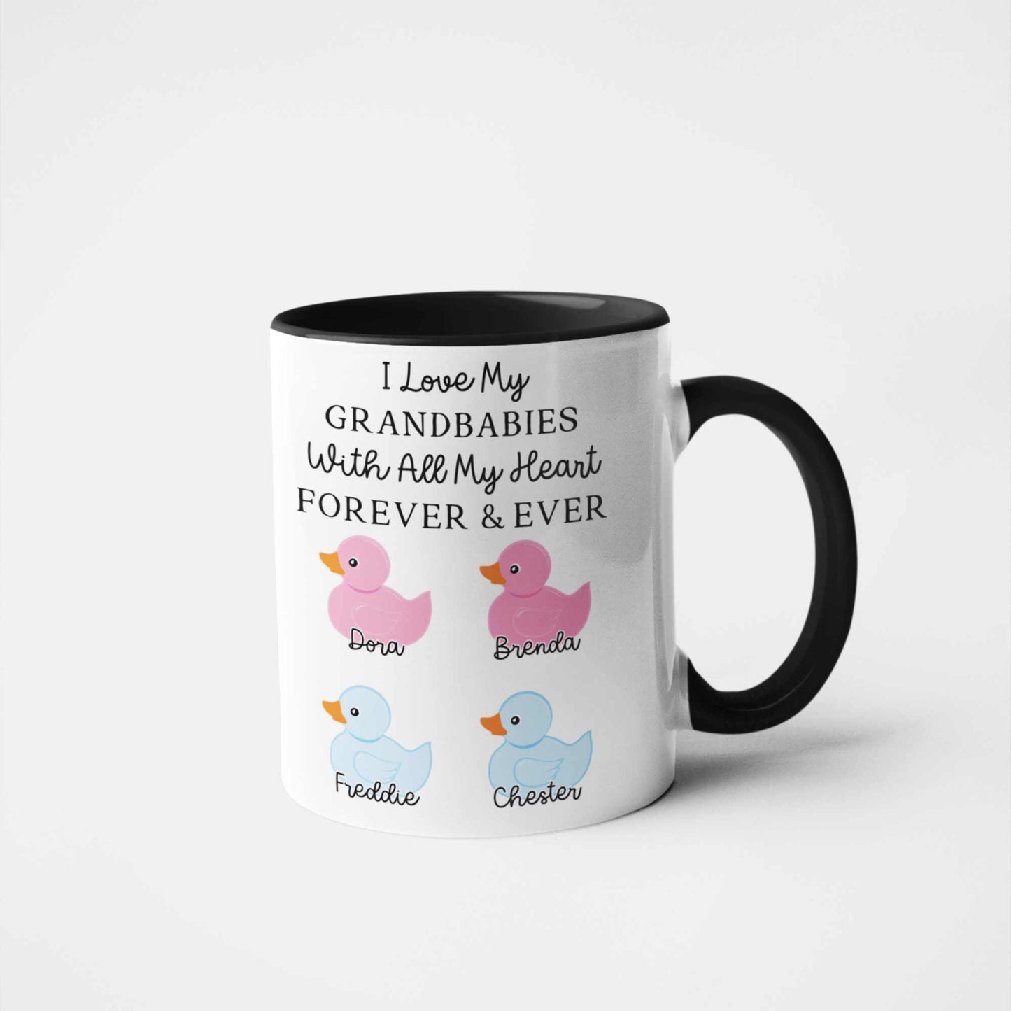 Personalised Grandparent Mug - Customised with Grandchildren's Names and Genders | Unique Duck Gift for Nan, Granny, Grandad | Special Keepsake Mug