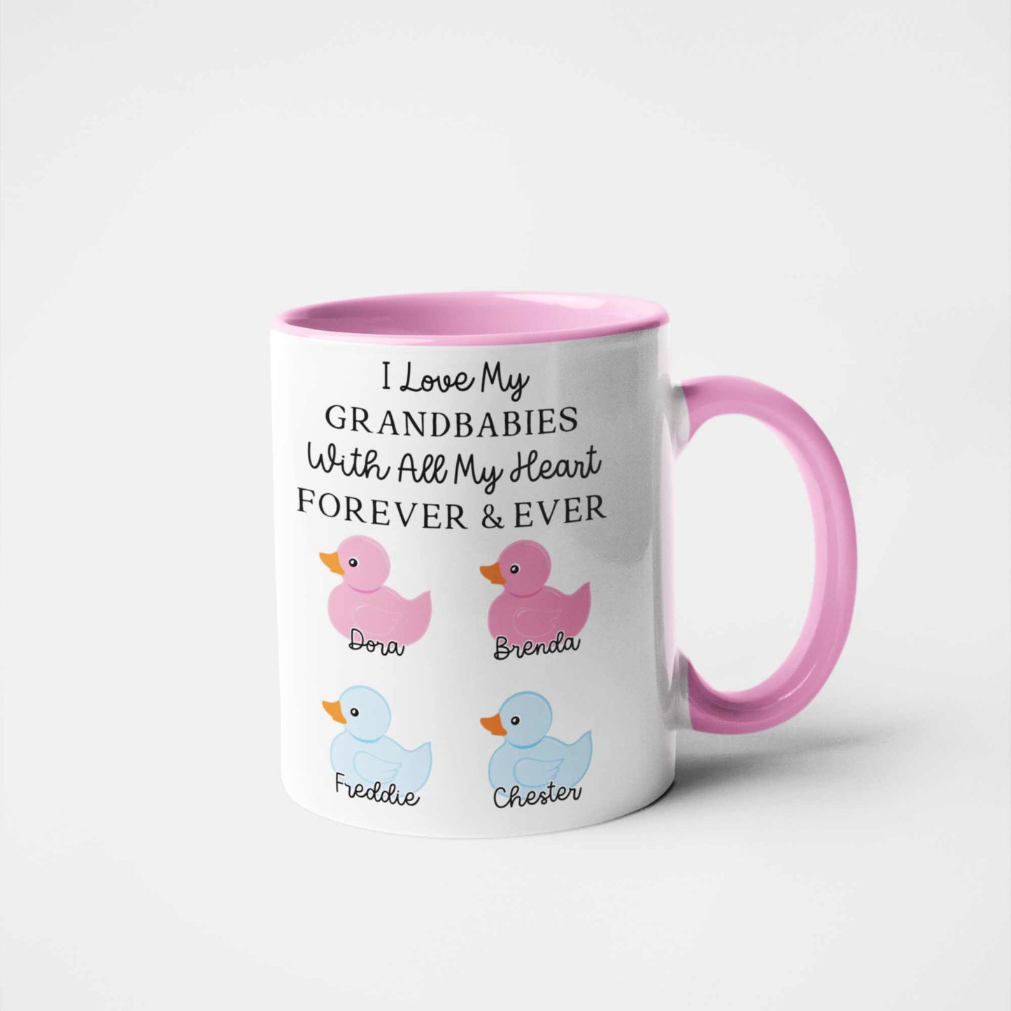 Personalised Grandparent Mug - Customised with Grandchildren's Names and Genders | Unique Duck Gift for Nan, Granny, Grandad | Special Keepsake Mug