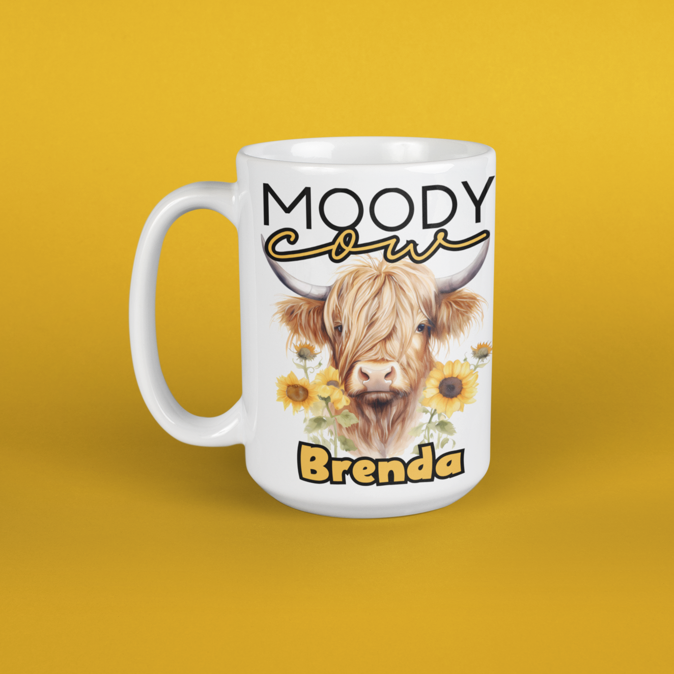moody highland cow personalised mug with any name gift for birthday or Christmas big cup large 15oz