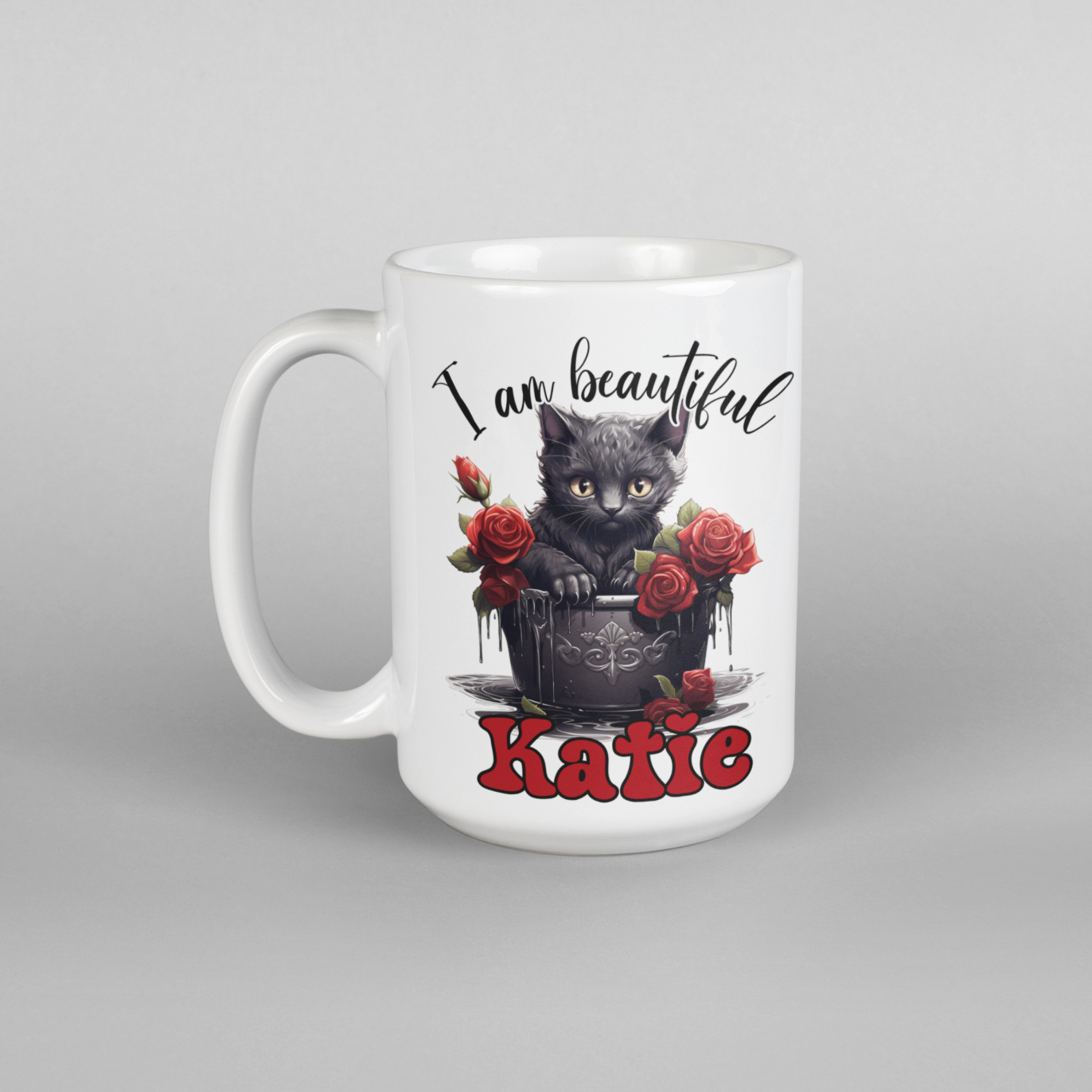 I am beautiful cat roses gothic style mug