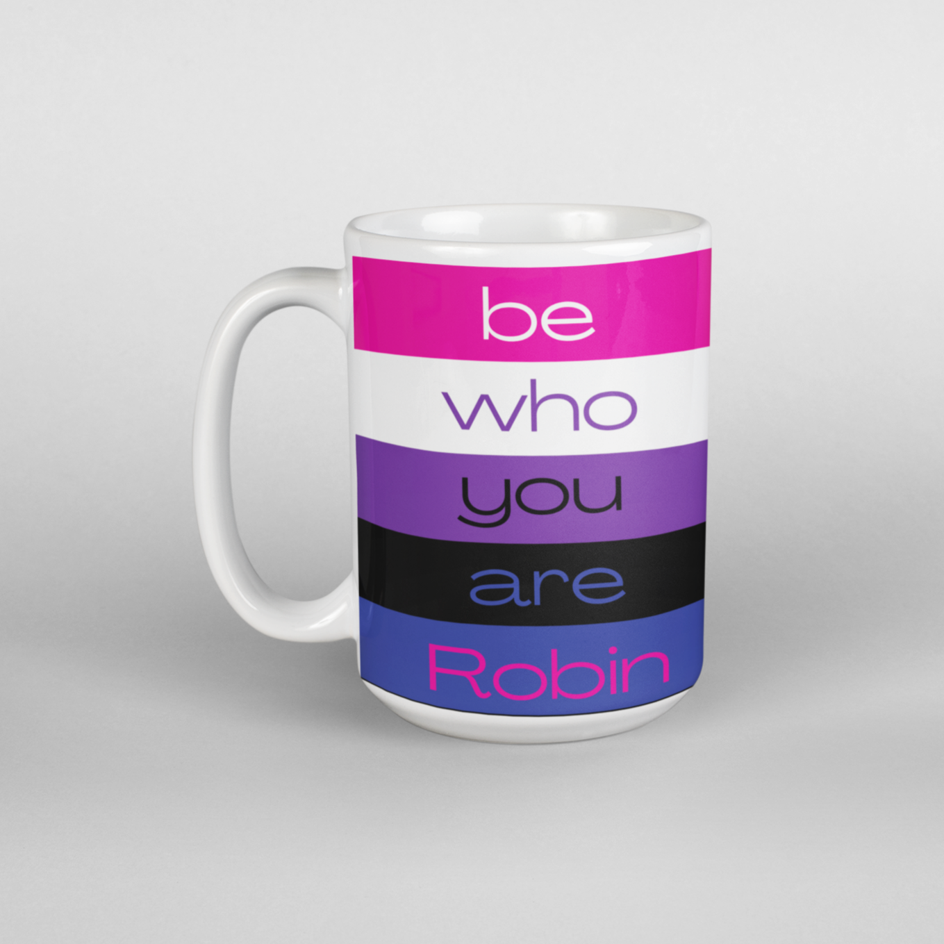 This beautiful Gender fluid LGBTQIA personalised coffee mug is a perfect gift for any gender fluid person. It is a great way of showing your support and appreciation. With a glossy finish and vibrant colour, this mug will make someone you care about feel special. Get yours now!  Available in-  11oz white mug 15oz white mug 11oz black inner mug 11oz pink inner mug 9cm mdf coaster Mugs are-   Microwave safe Dishwasher safe Printed both sides