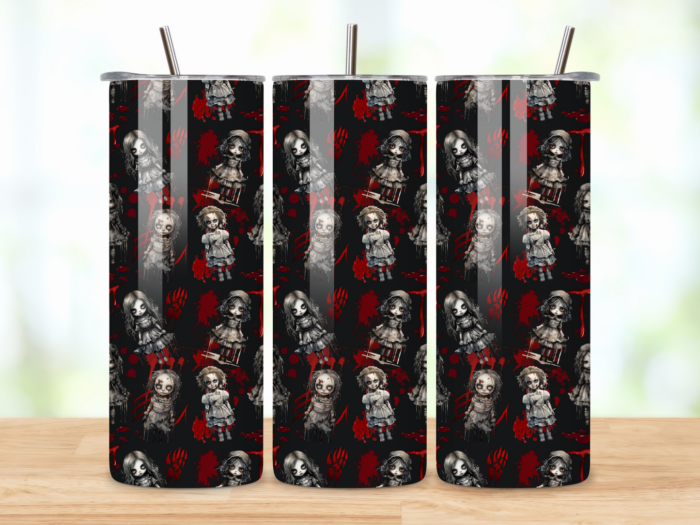 Spooky Gothic Dolls 20oz Stainless Steel Tumbler – Halloween Gift, Gothic Drinkware, Horror Lover's Essential