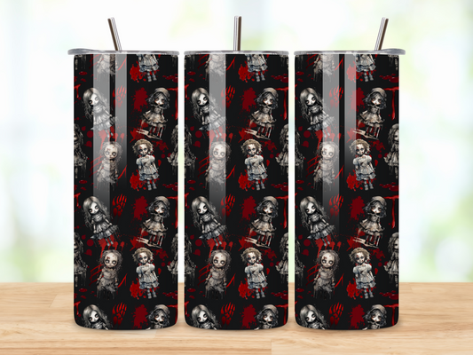 Spooky Gothic Dolls 20oz Stainless Steel Tumbler – Halloween Gift, Gothic Drinkware, Horror Lover's Essential