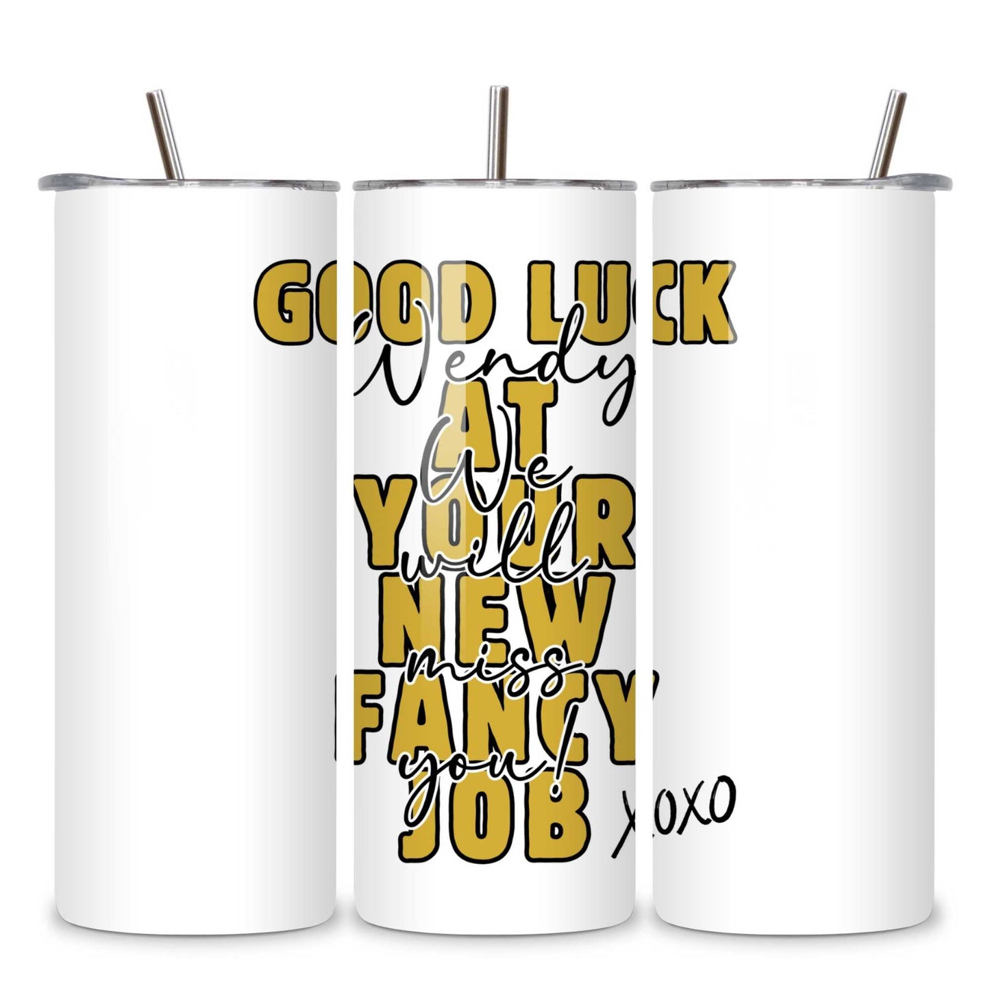 personalised with any name good luck at new job co-worker colleague leaving gift personalised tumbler to keep drinks hot or cold 20oz work bestie leaving present