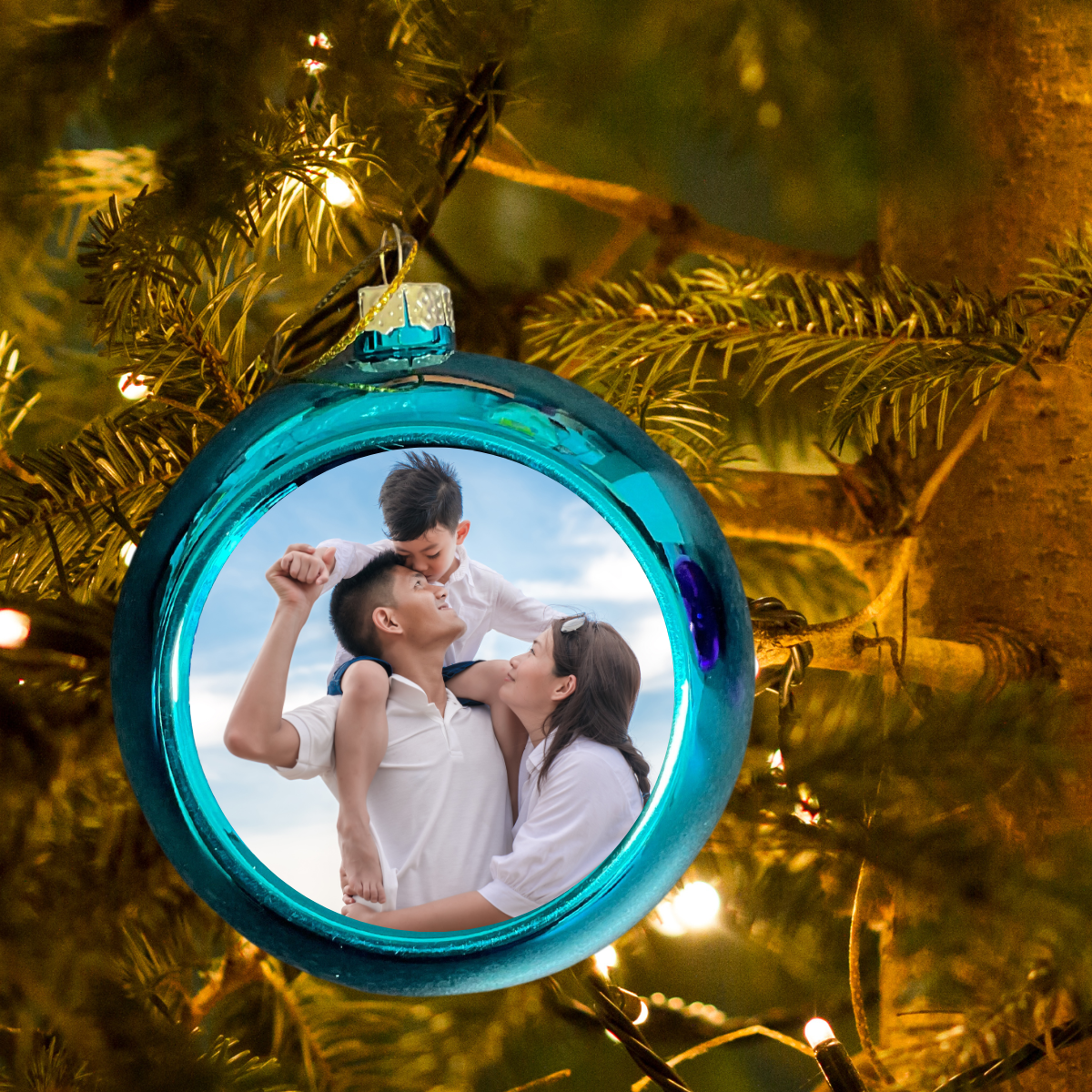 blue photo Christmas tree bauble