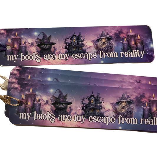 My books are my escape from reality witch theme metal bookmark