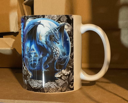 Blue dragon on grey skulls full wrap fairytale mug