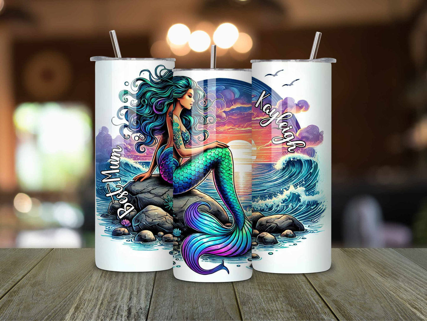 Best Mum Mermaid Personalised Tumbler – 20oz Stainless Steel Travel Mug with Name Customisation