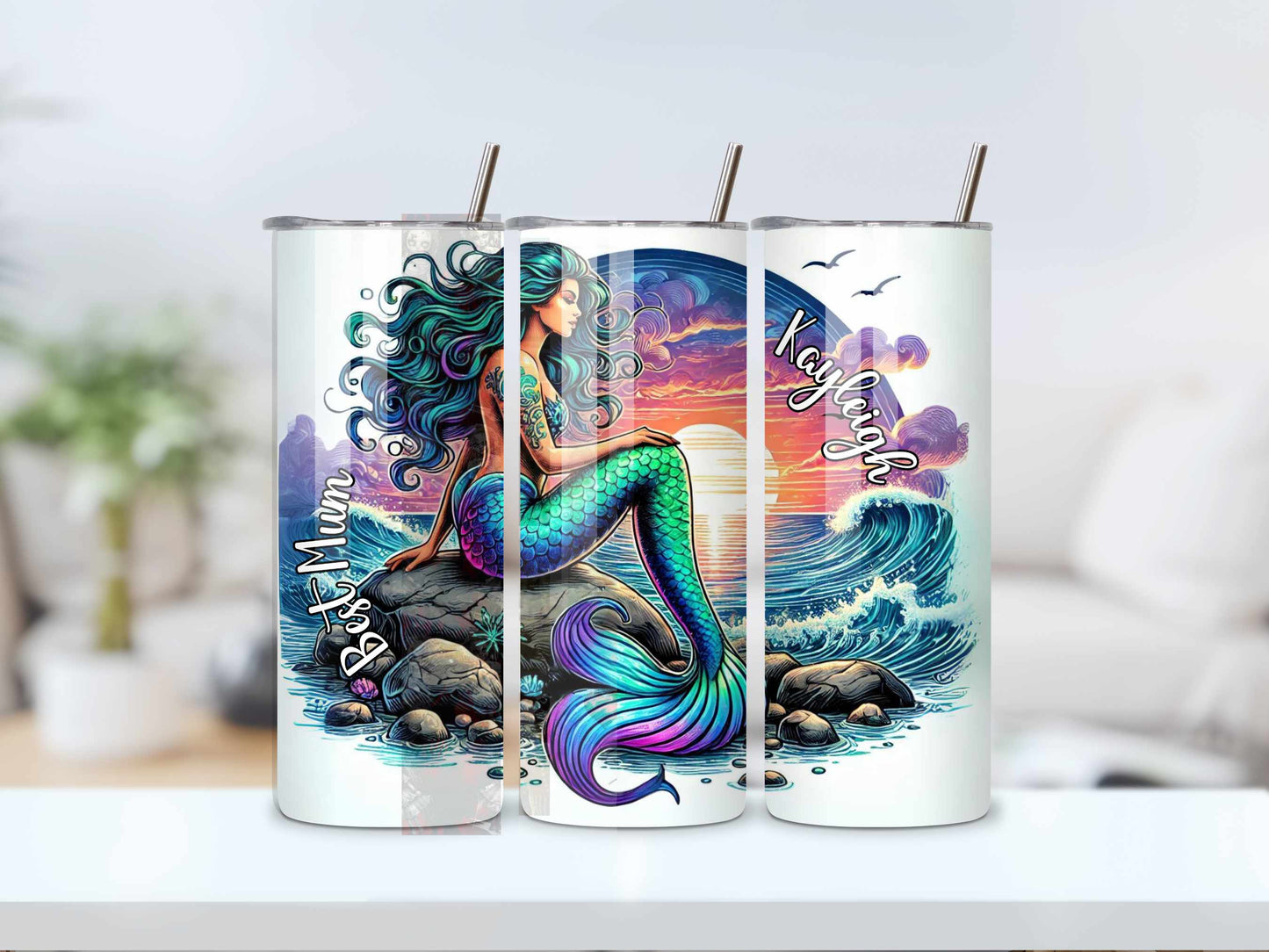 Best Mum Mermaid Personalised Tumbler – 20oz Stainless Steel Travel Mug with Name Customisation