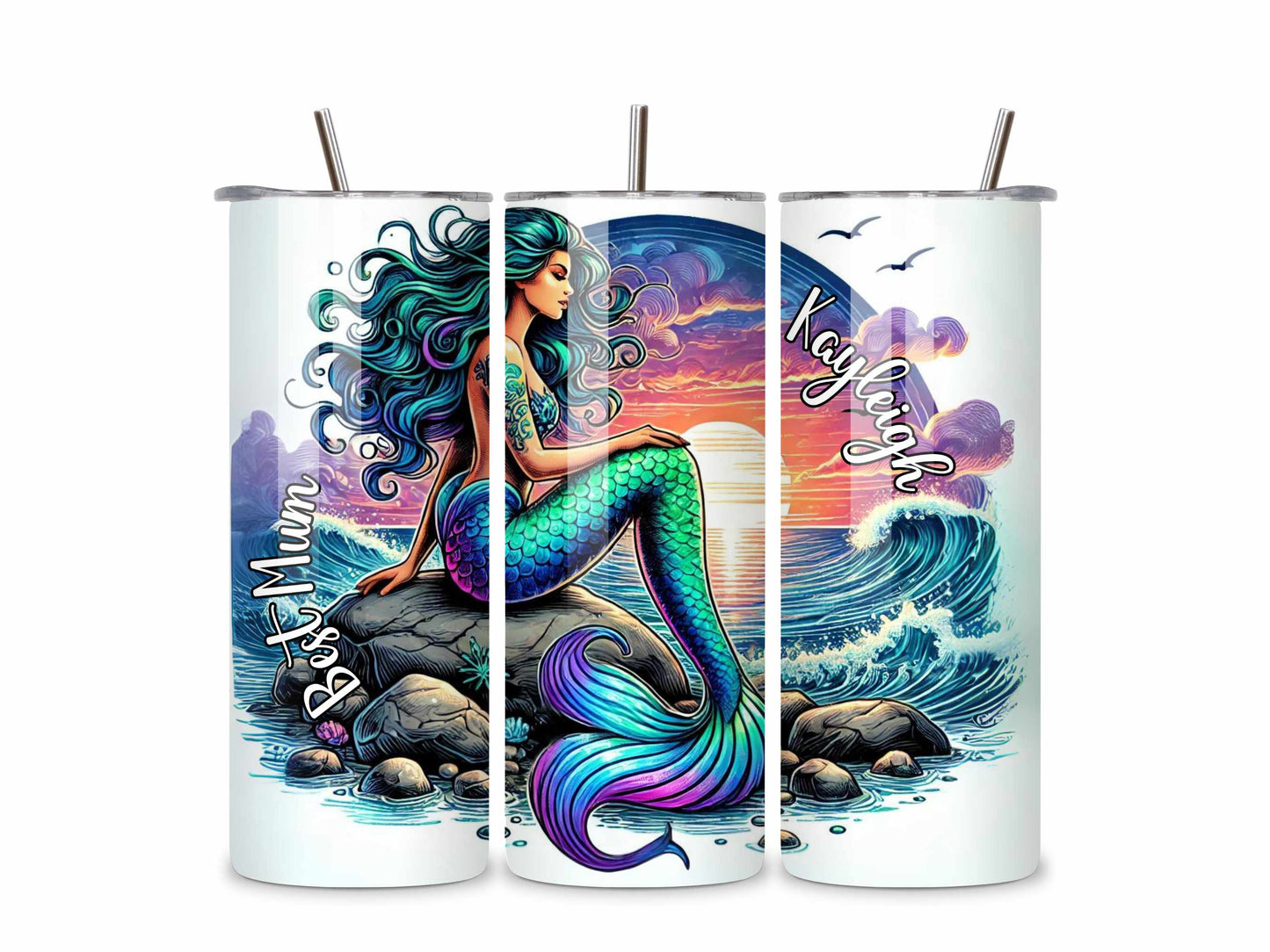 Best Mum Mermaid Personalised Tumbler – 20oz Stainless Steel Travel Mug with Name Customisation