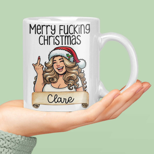 Merry Fucking Christmas Personalised Mug – Hilarious Xmas Gift, Sarcastic Christmas Present, Custom Name Holiday Mug