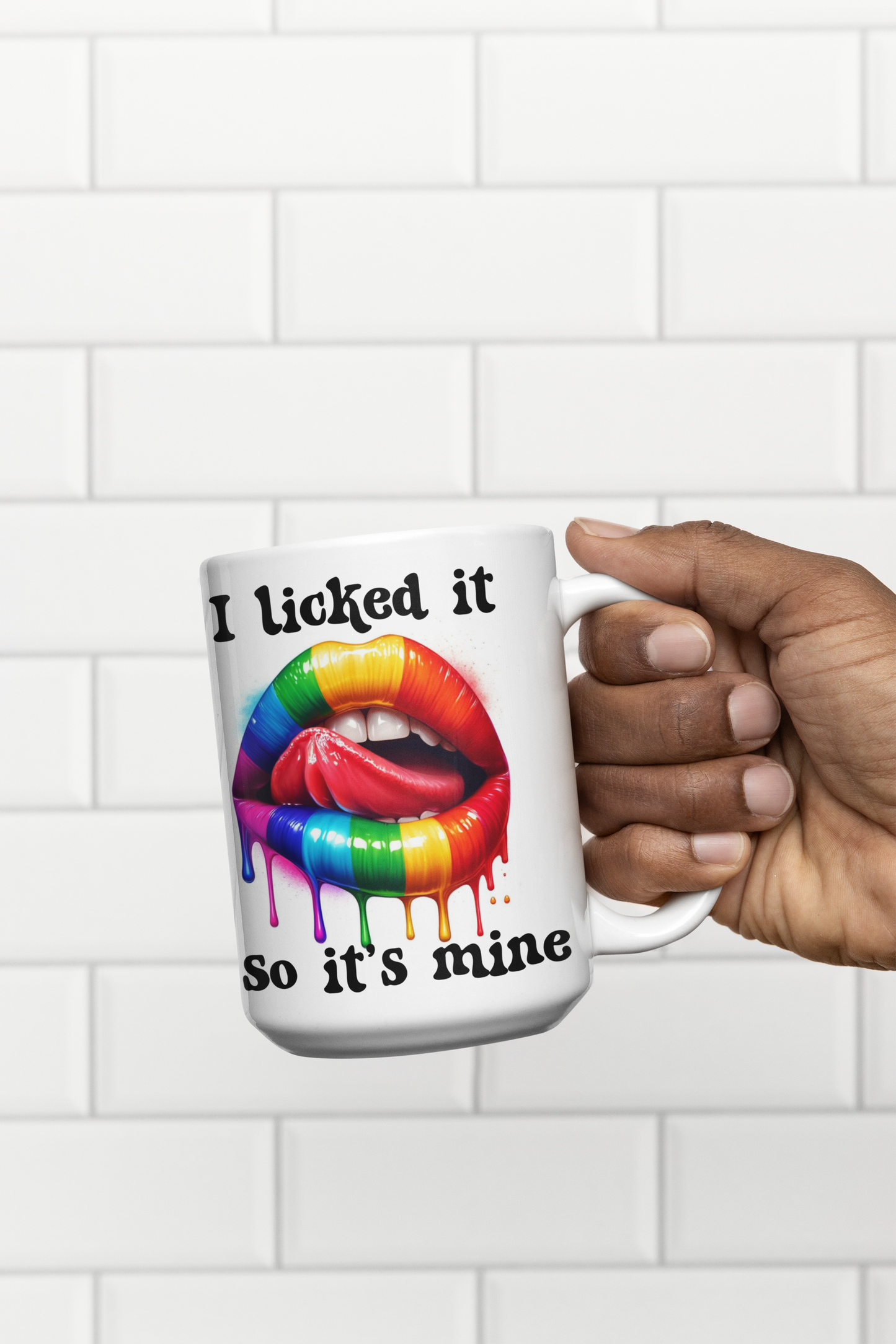 I Licked It, So It's Mine Mug, Funny Ceramic Coffee Cup, Unique Tumbler, Rainbow Lips Gift