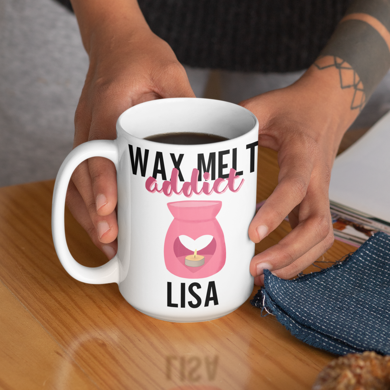 wax melt addict personalised coffee mug birthday or Christmas gift