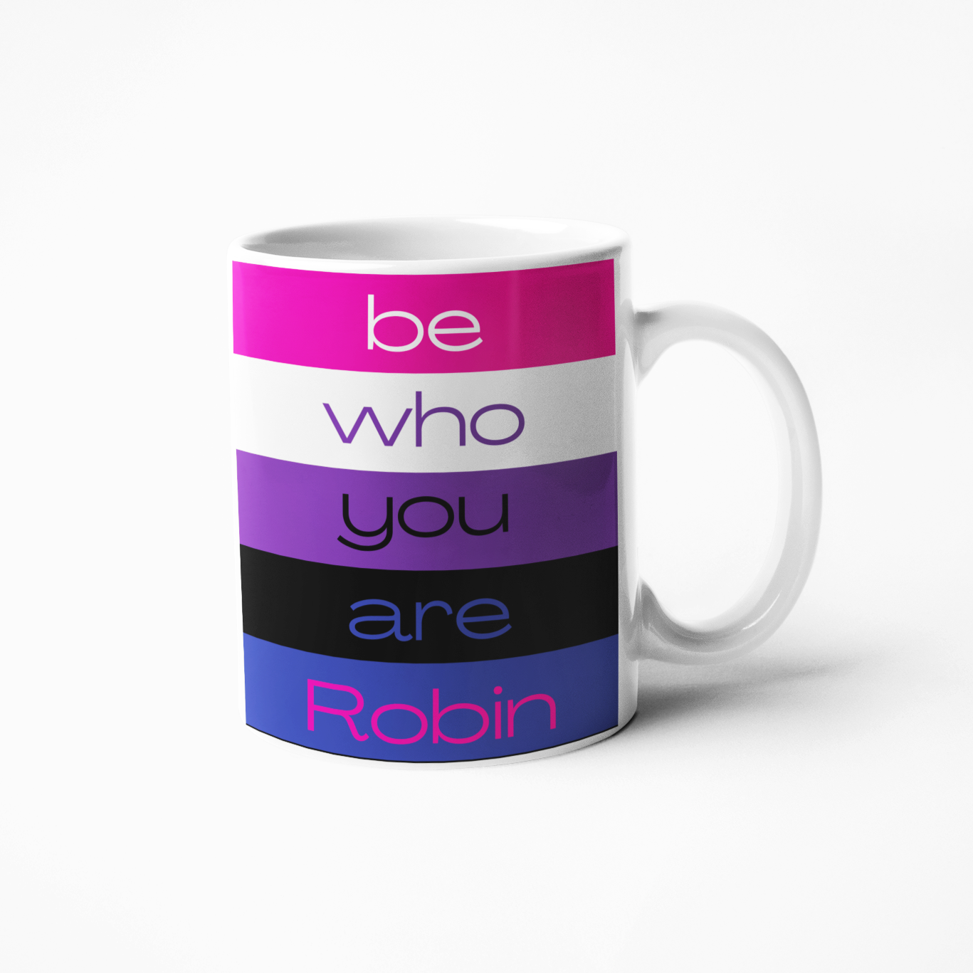 This beautiful Gender fluid LGBTQIA personalised coffee mug is a perfect gift for any gender fluid person. It is a great way of showing your support and appreciation. With a glossy finish and vibrant colour, this mug will make someone you care about feel special. Get yours now!  Available in-  11oz white mug 15oz white mug 11oz black inner mug 11oz pink inner mug 9cm mdf coaster Mugs are-   Microwave safe Dishwasher safe Printed both sides