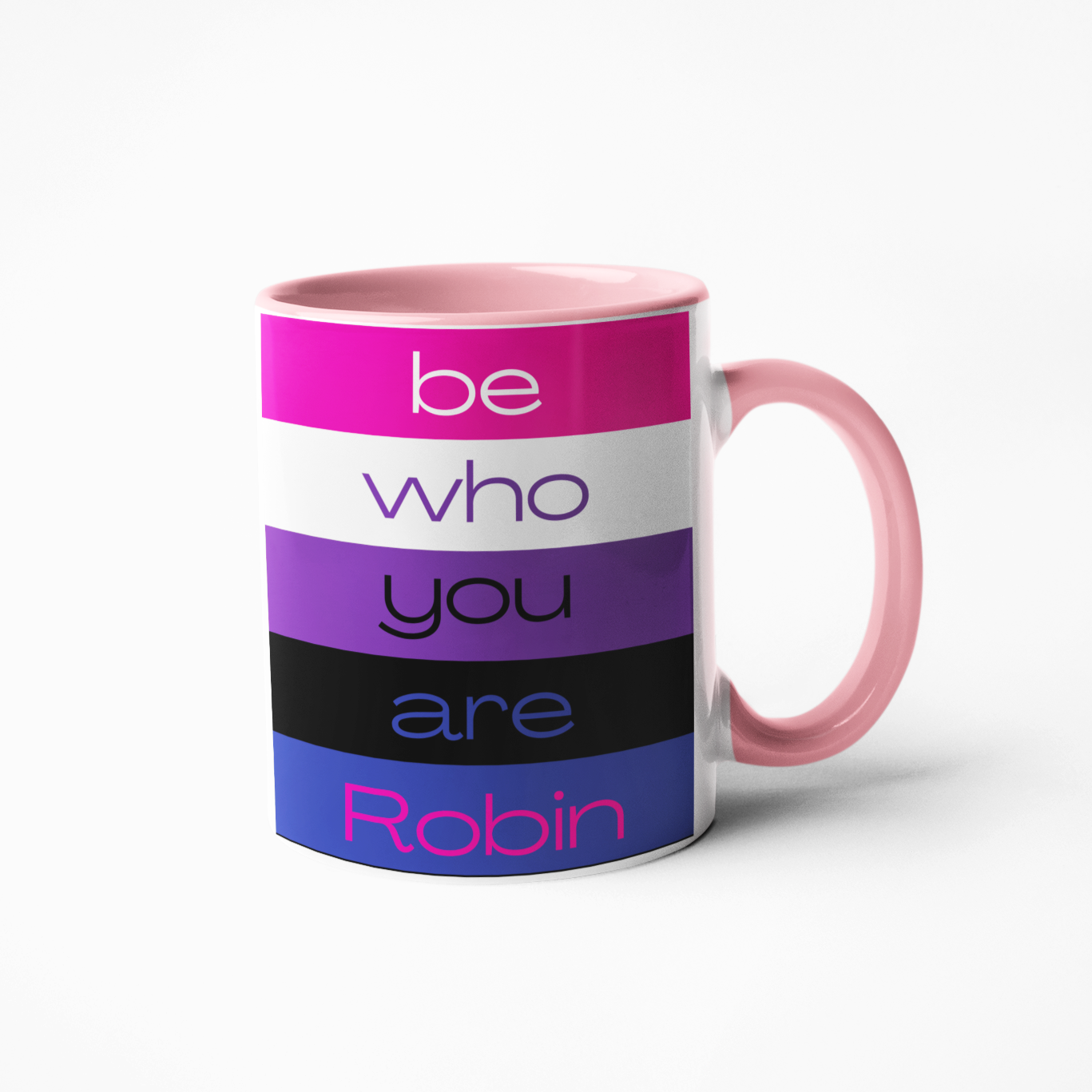 This beautiful Gender fluid LGBTQIA personalised coffee mug is a perfect gift for any gender fluid person. It is a great way of showing your support and appreciation. With a glossy finish and vibrant colour, this mug will make someone you care about feel special. Get yours now!  Available in-  11oz white mug 15oz white mug 11oz black inner mug 11oz pink inner mug 9cm mdf coaster Mugs are-   Microwave safe Dishwasher safe Printed both sides