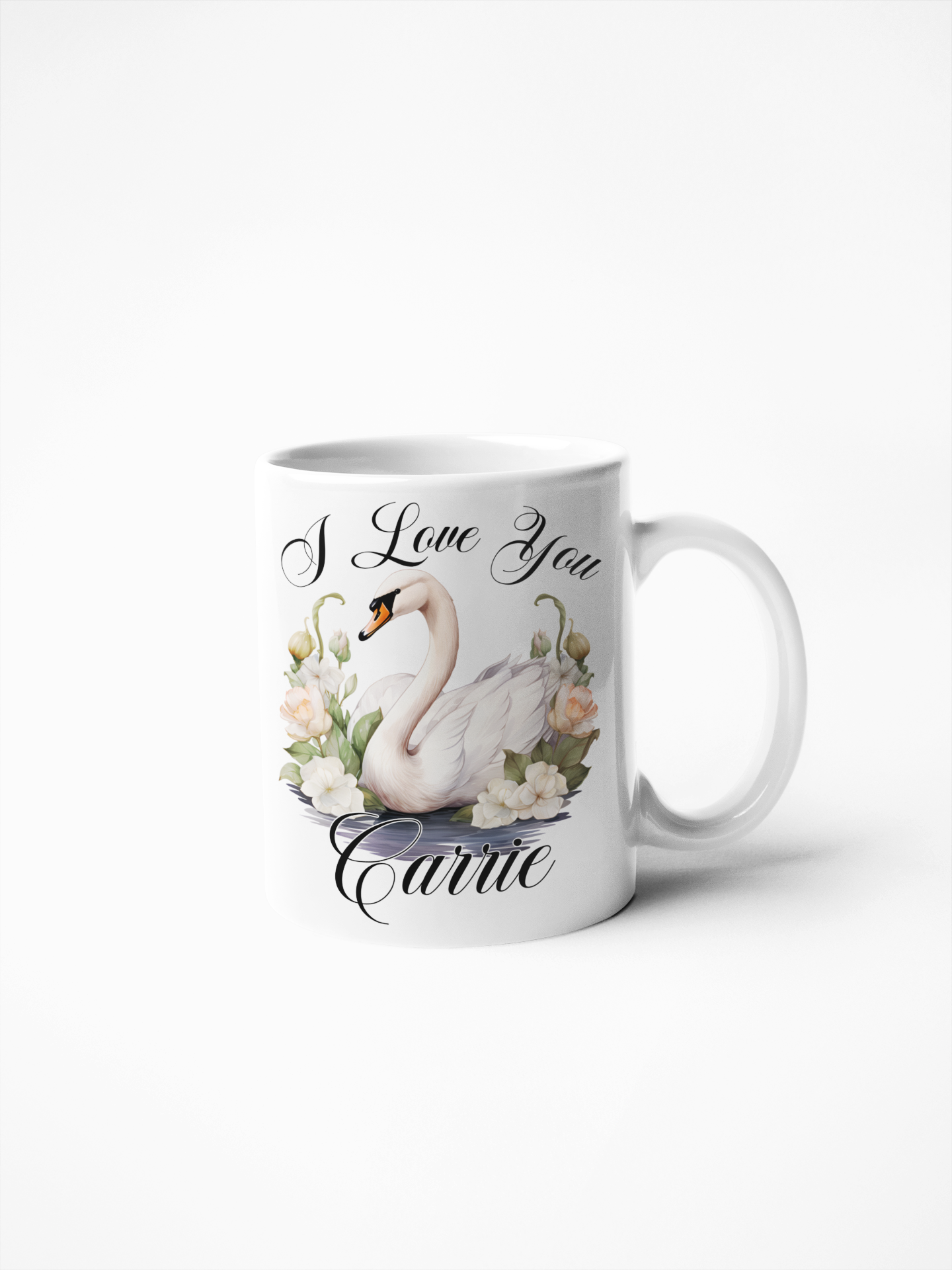 Swan with roses sentimental gift personalised coffee 11oz mug for birthday anniversary and Christmas