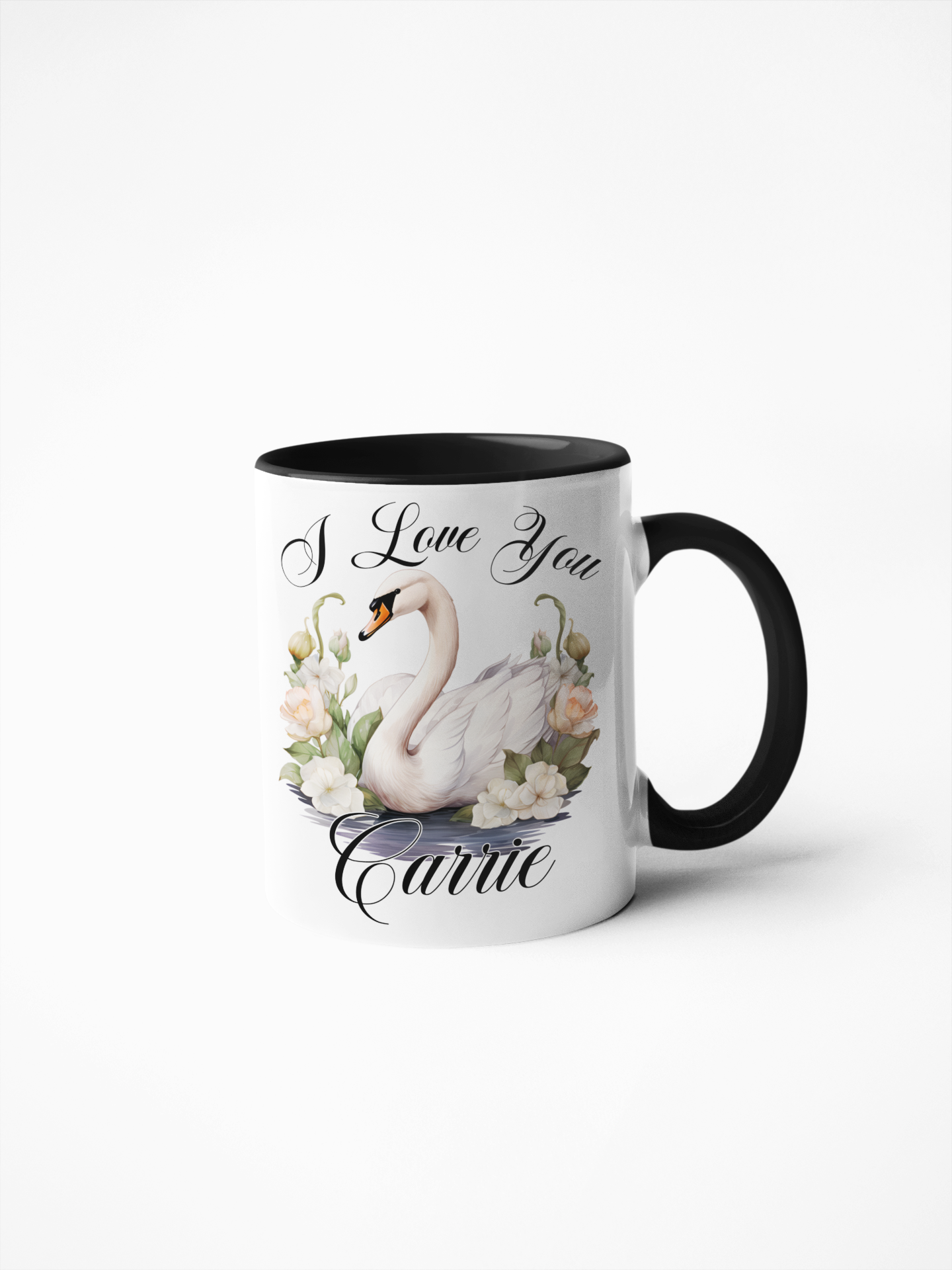 Swan with roses sentimental gift personalised coffee 11oz mug for birthday anniversary and Christmas