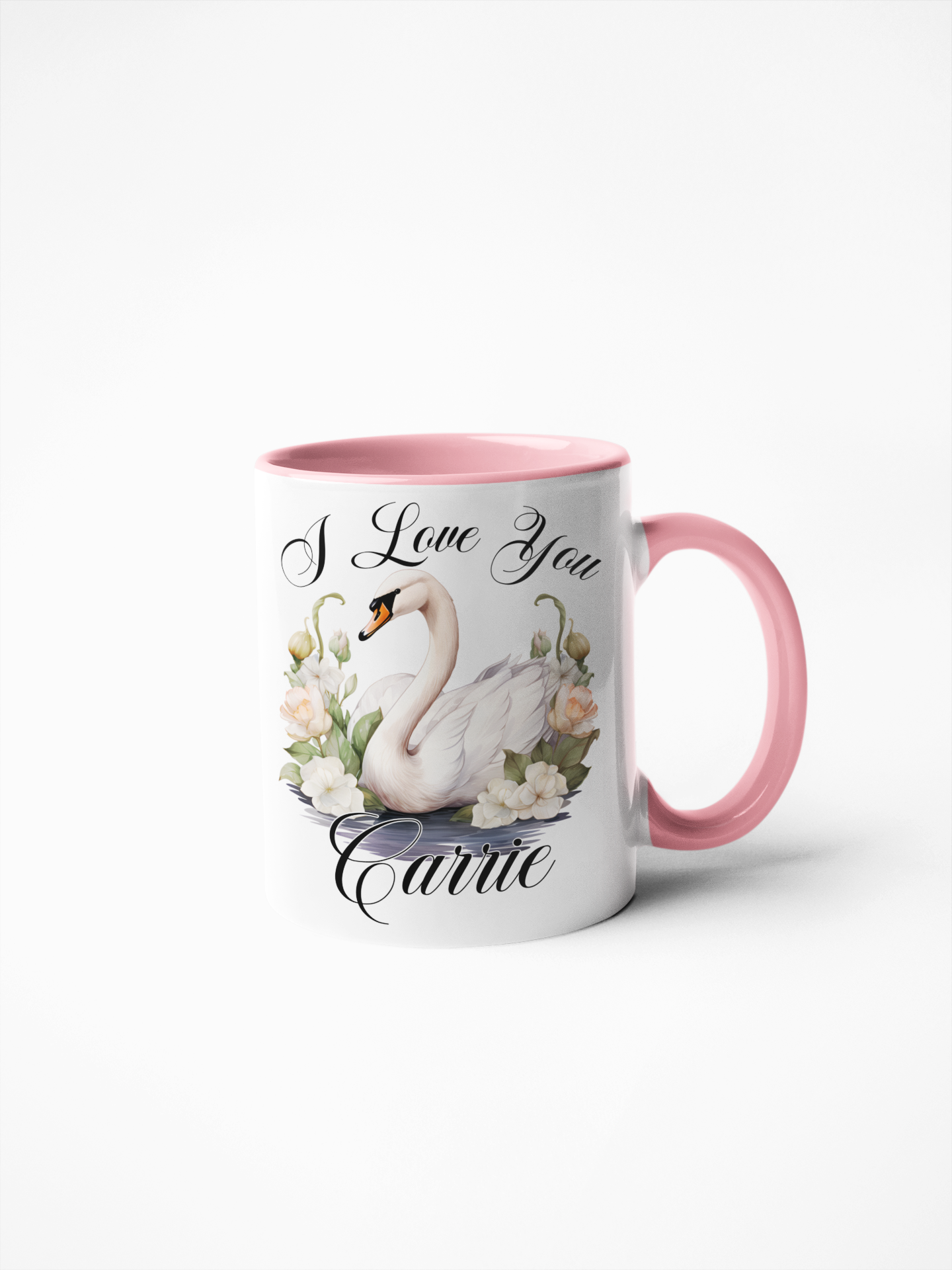 Swan with roses sentimental gift personalised coffee 11oz mug for birthday anniversary and Christmas