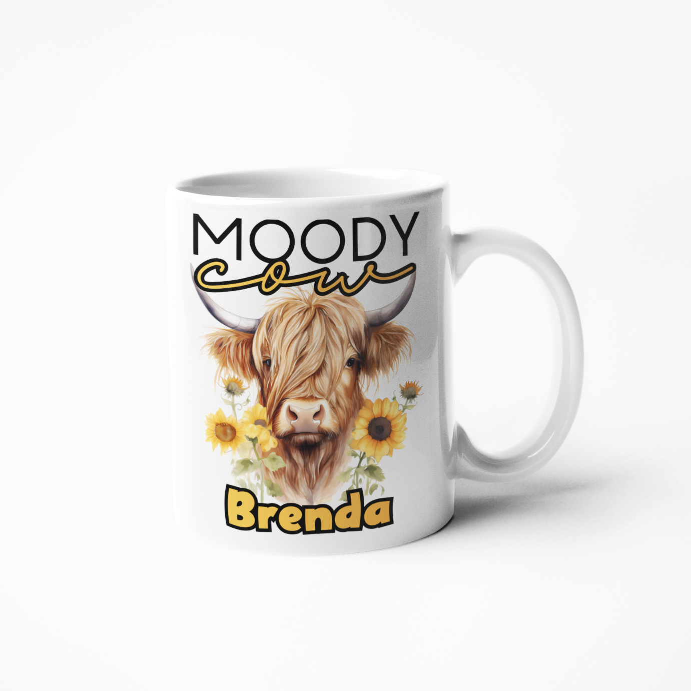 moody highland cow personalised mug with any name gift for birthday or Christmas