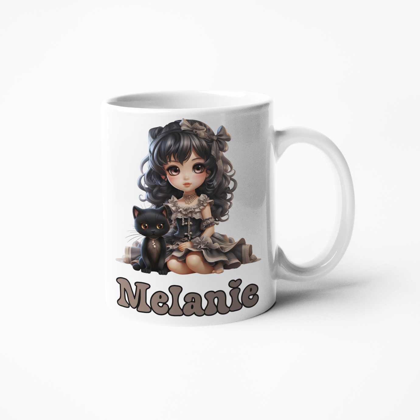 Cute girl with cat gothic personalised coffee 11oz mug or 15oz big cup