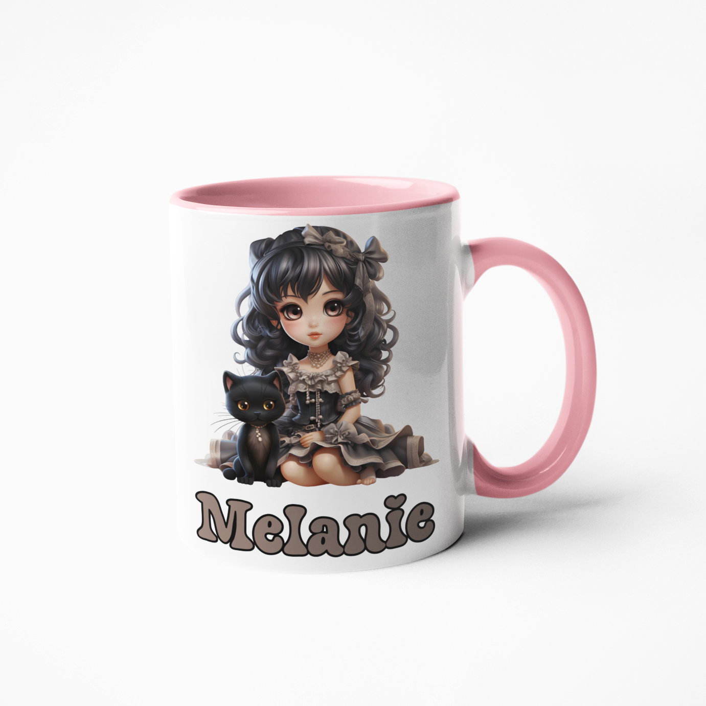 Cute girl with cat gothic personalised coffee 11oz mug or 15oz big cup