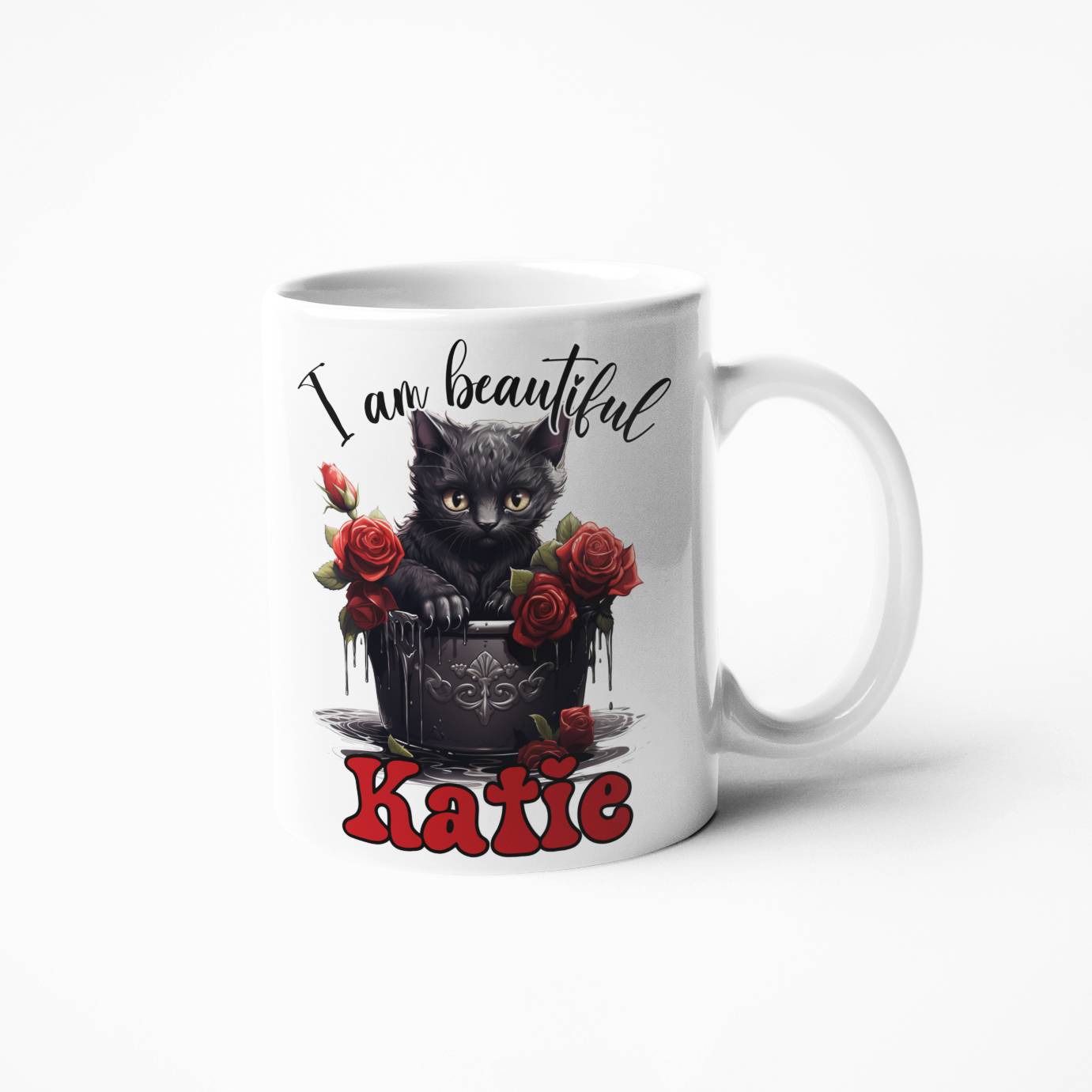 I am beautiful cat roses gothic style mug