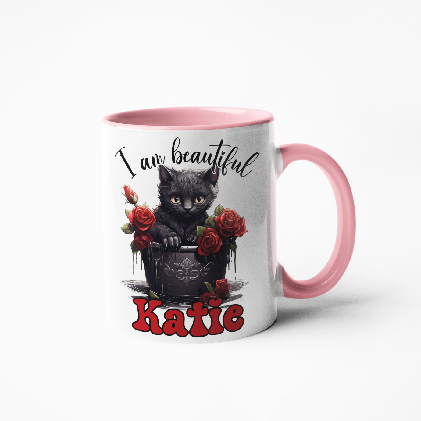 I am beautiful cat roses gothic style mug