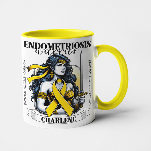 Endometriosis Warrior Personalised Mug or Tumbler | Custom Name Endo Awareness Gift | Inspirational Endometriosis Fighter Cup | Warrior Woman Collection