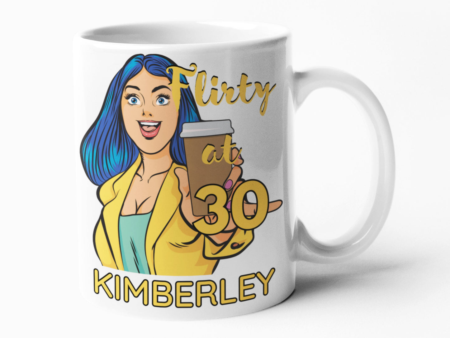 Flirty at 30 personalised pop art coffee mug