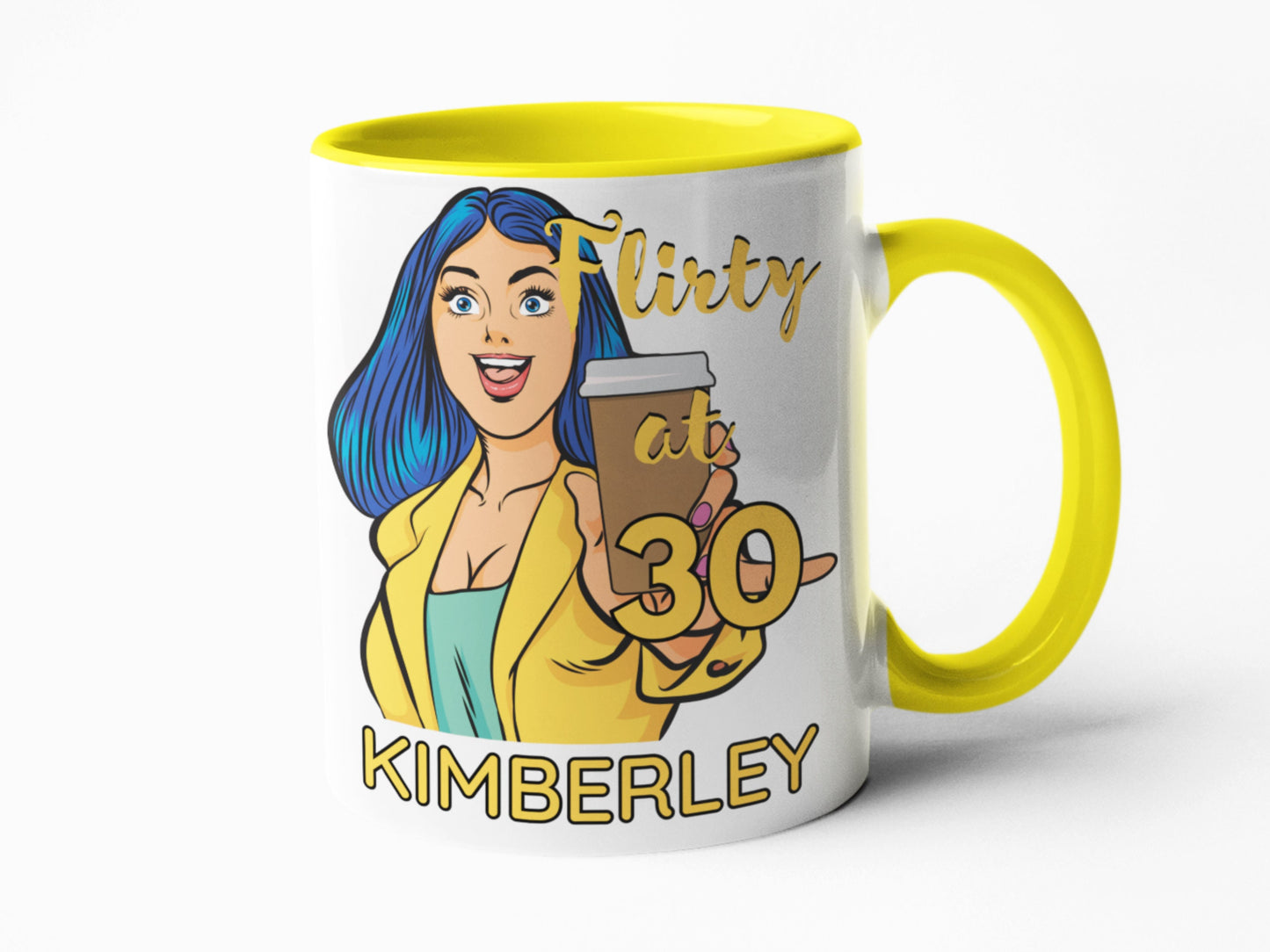 Flirty at 30 personalised pop art coffee mug