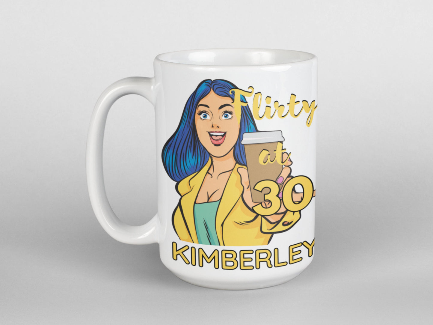 Flirty at 30 personalised pop art coffee mug